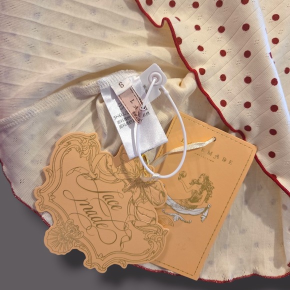 Lacemade Cheryl Mini Dress Red Polka Dot Pointelle Knit Coquette White Size S - Picture 9 of 9